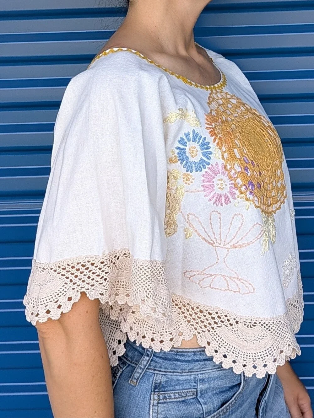 1 of 1 POPOVER TOP made from vintage tablecloth S